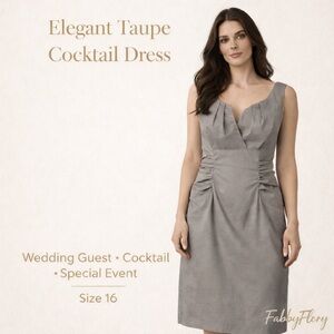 Simply Liliana Taupe Ruched V-Neck Midi Dress